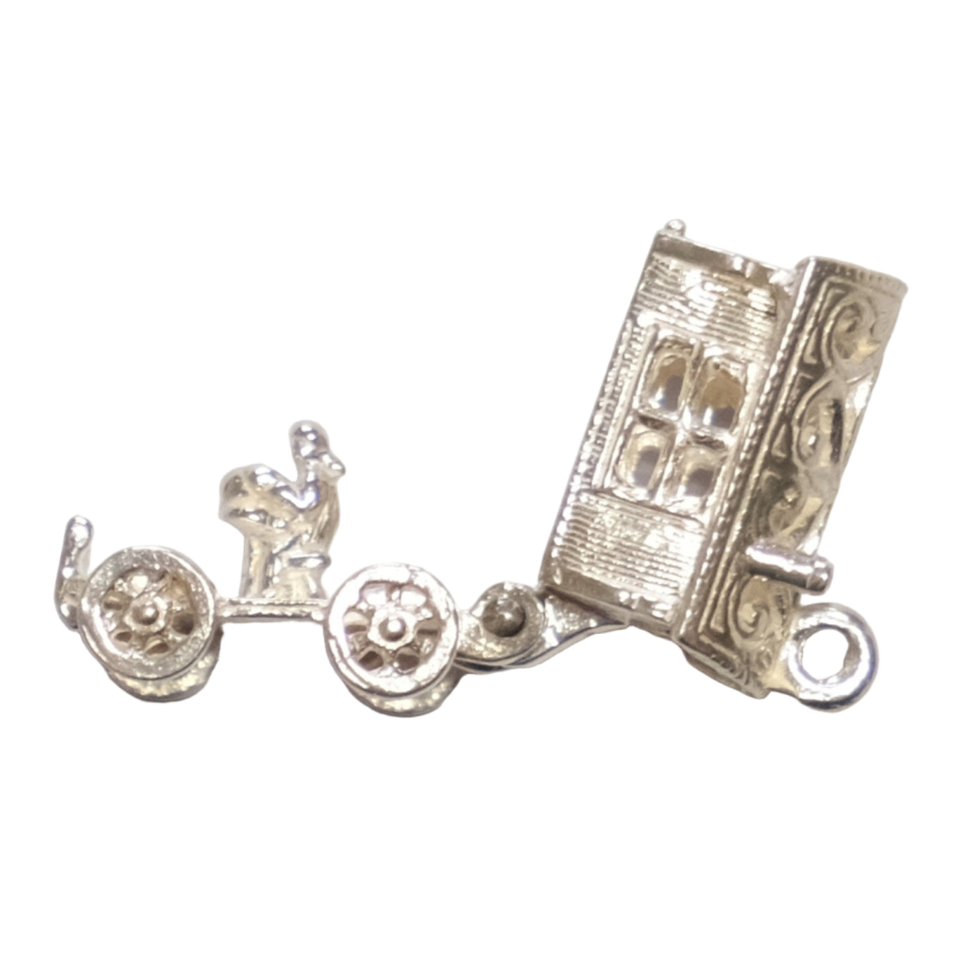Vintage Silver Charm - Fortune Teller's Wagon, Hinged Charm