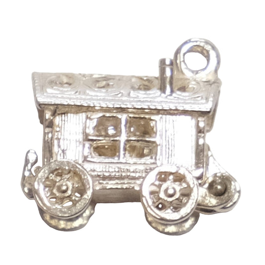 Vintage Silver Charm - Fortune Teller's Wagon, Hinged Charm