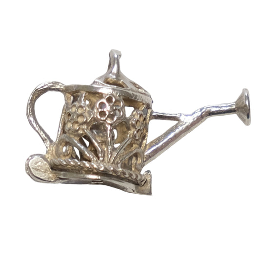 Vintage Silver Pendant - Watering Can, Hinged Charm